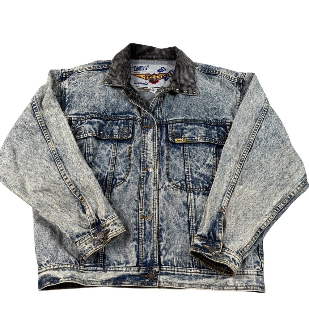 Jordache American Vintage Denim Jacket M Blue Corduroy Collar Hong Kong